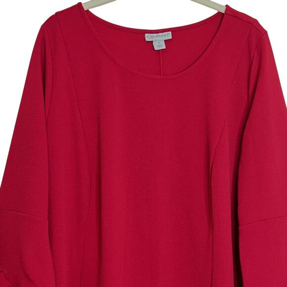 Catherines Womens Midi Dress Size 1X Red Ruffle-Trim 3Q Sleeves Modest - Picture 2 of 7